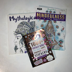 2 Adult Colouring books and a positivity sticker book